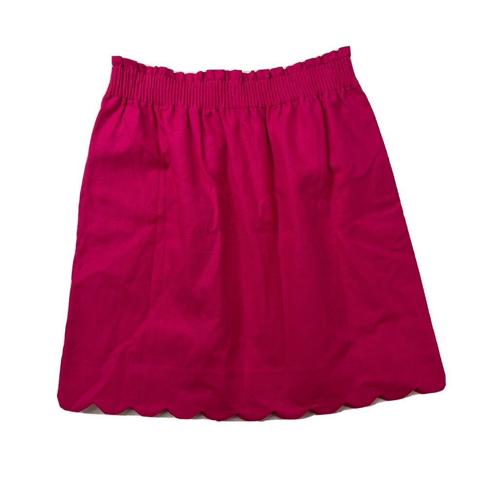 J. Crew Women's Size 0 Scalloped Linen Cotton Pink Elastic Waist Skirt NWT - Picture 5 of 12